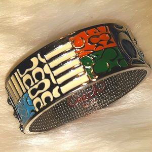 Rare COACH Sig Weekend Print Silver Cuff Braceletr